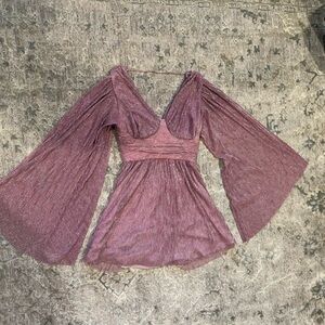 Purple shimmer long flowy sleeve dress